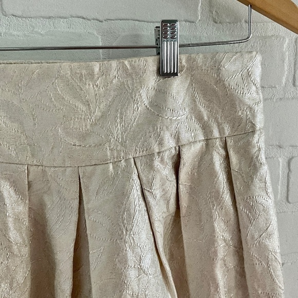 Zara Cream Metallic Shimmery Fairy Brocade Lined Pleated Skirt Pockets L - Picture 6 of 13